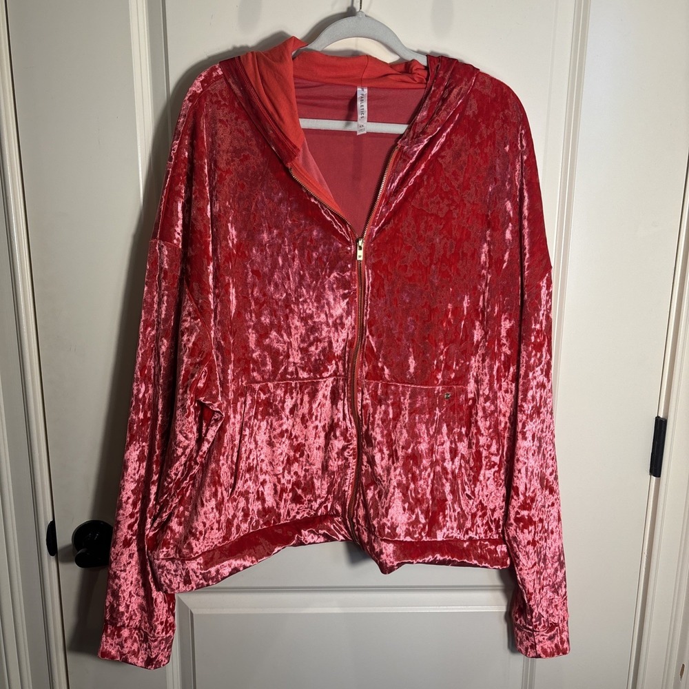 Fabletics Strawberry Crushed Velvet Velour Full Zip Hooded Sweatshirt Size 4X